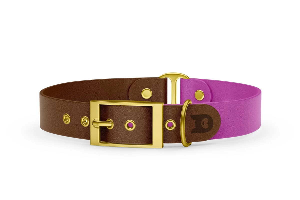 Duo-Halsband für Hunde: Dunkelbraun & Hellviolett mit Gold-Komponenten