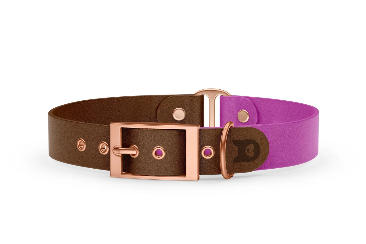 Duo-Halsband für Hunde: Dunkelbraun & Hellviolett mit Rosegold-Komponenten