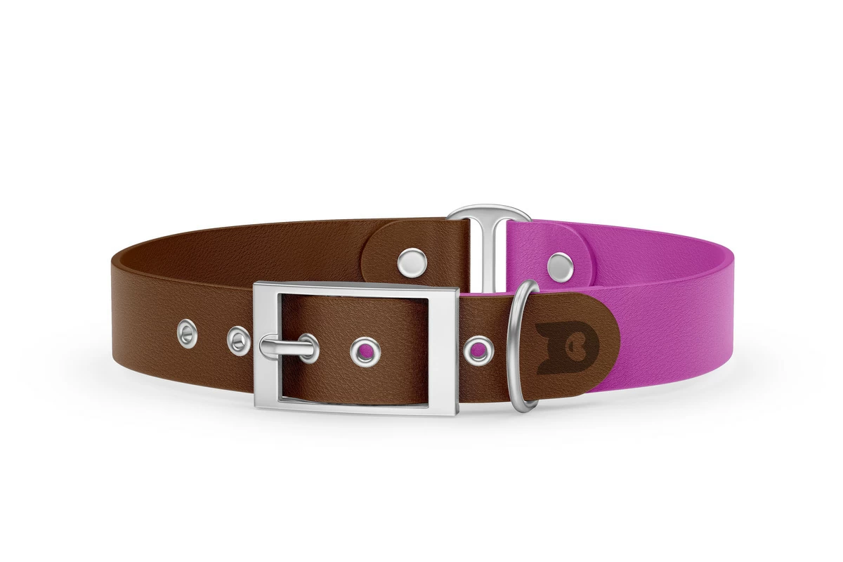 Duo-Halsband für Hunde: Dunkelbraun & Hellviolett mit Silber-Komponenten