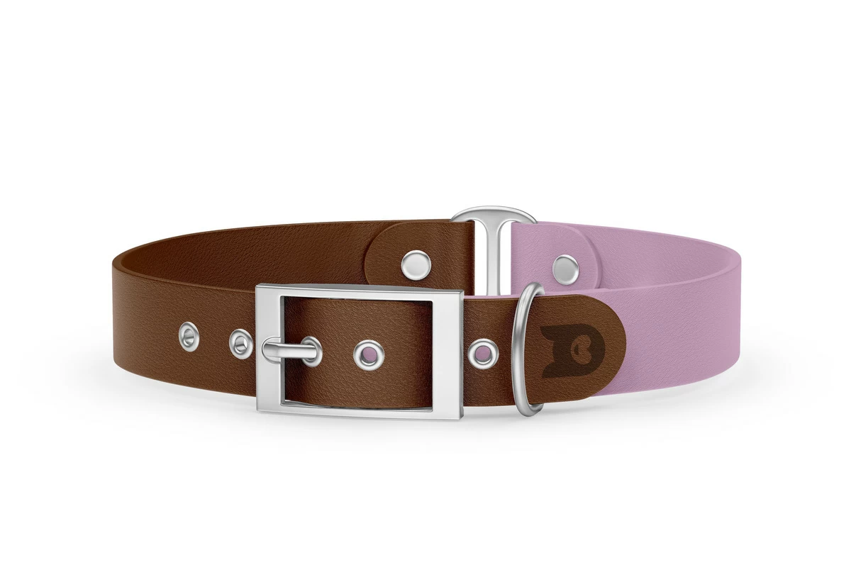 Duo-Halsband für Hunde: Dunkelbraun & Flieder mit Silber-Komponenten