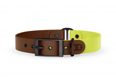 Duo-Halsband für Hunde: Dunkelbraun & Neongelb mit Schwarz-Komponenten