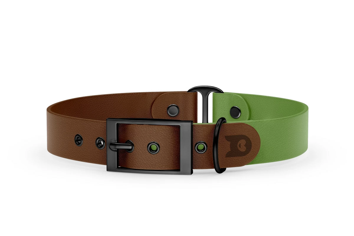 Duo-Halsband für Hunde: Dunkelbraun & Oliv mit Schwarz-Komponenten
