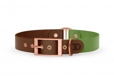 Duo-Halsband für Hunde: Dunkelbraun & Oliv mit Rosegold-Komponenten