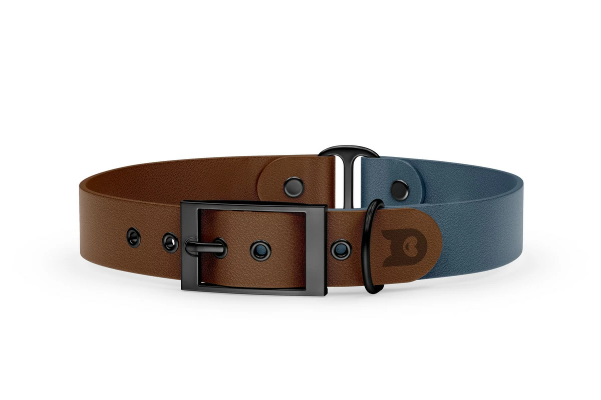 Duo-Halsband für Hunde: Dunkelbraun & Petrol mit Schwarz-Komponenten