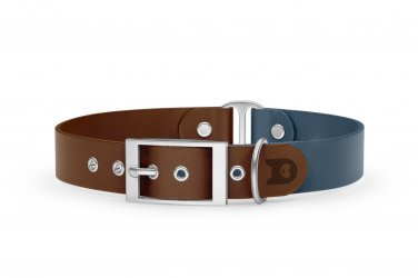 Duo-Halsband für Hunde: Dunkelbraun & Petrol mit Silber-Komponenten