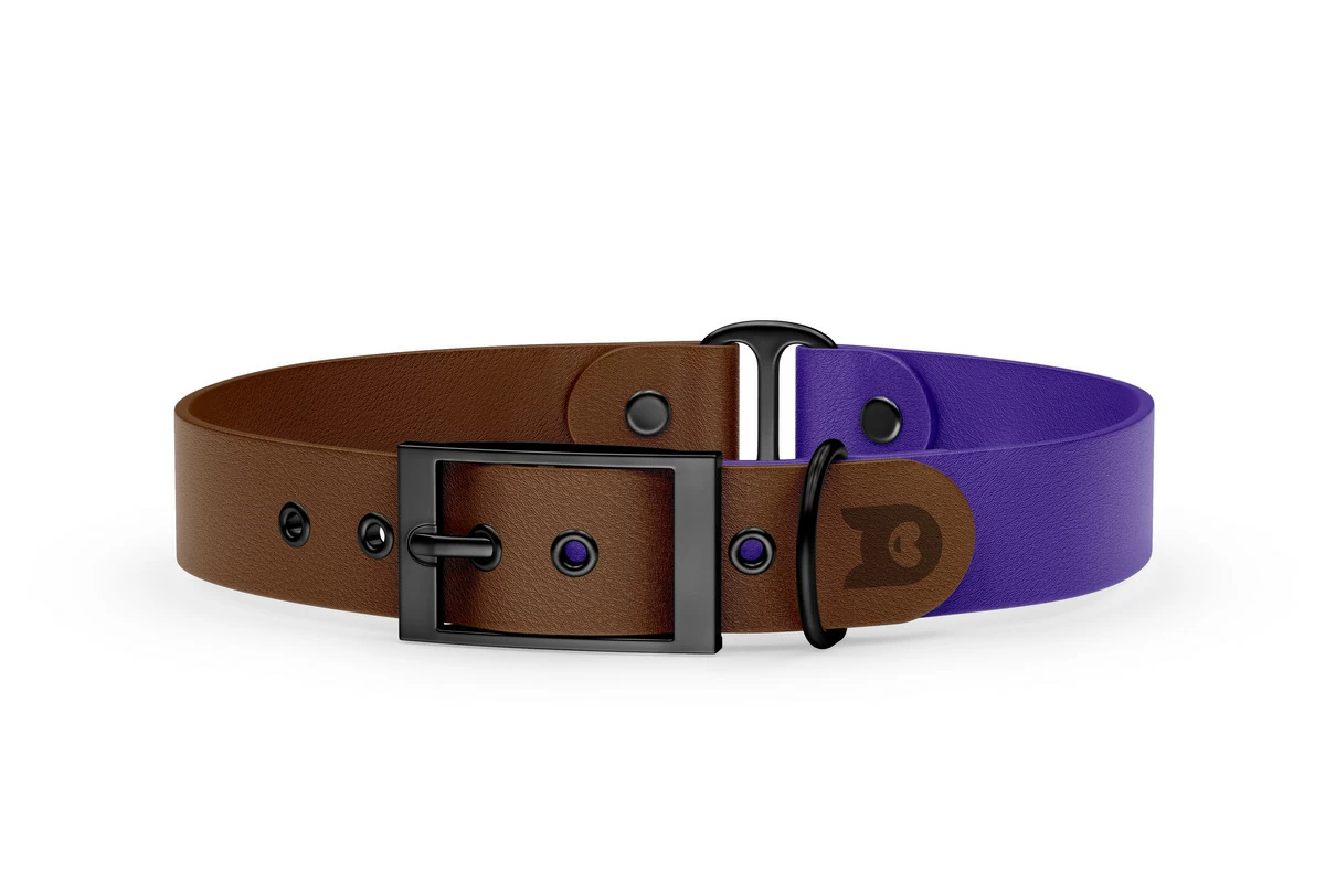 Duo-Halsband für Hunde: Dunkelbraun & Violett mit Schwarz-Komponenten