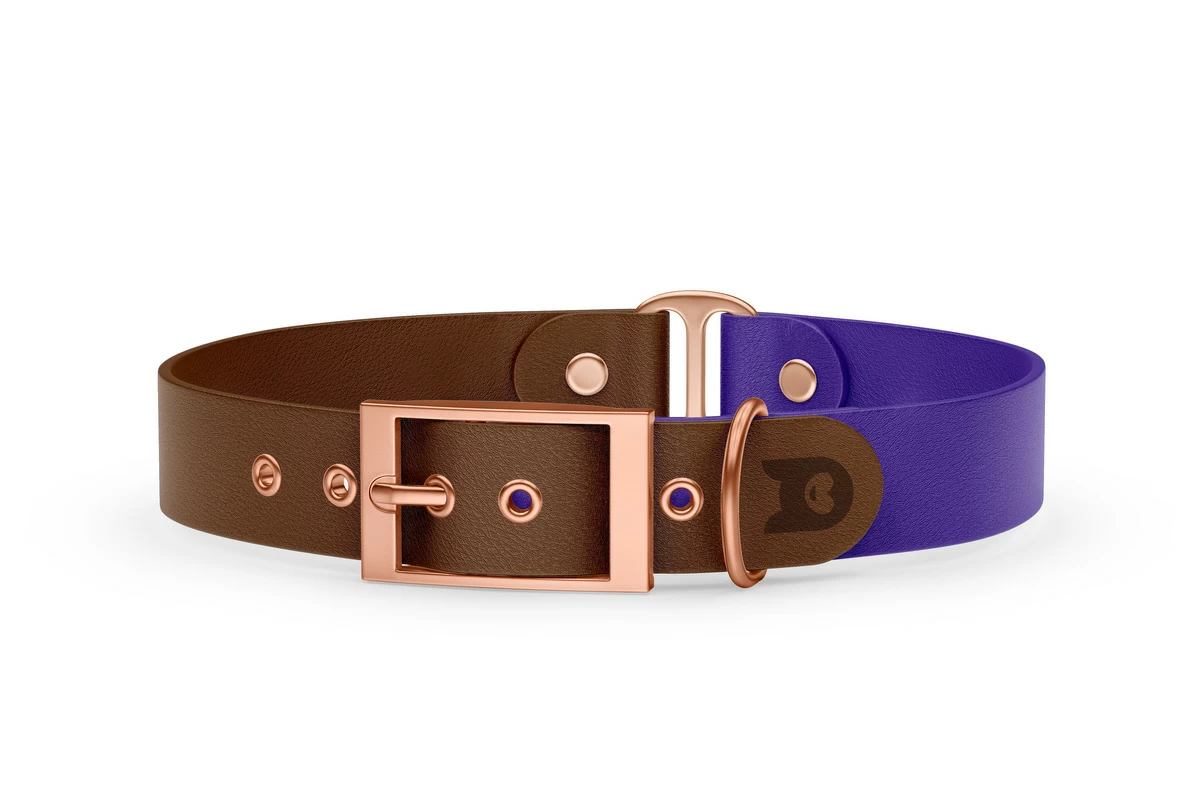 Duo-Halsband für Hunde: Dunkelbraun & Violett mit Rosegold-Komponenten