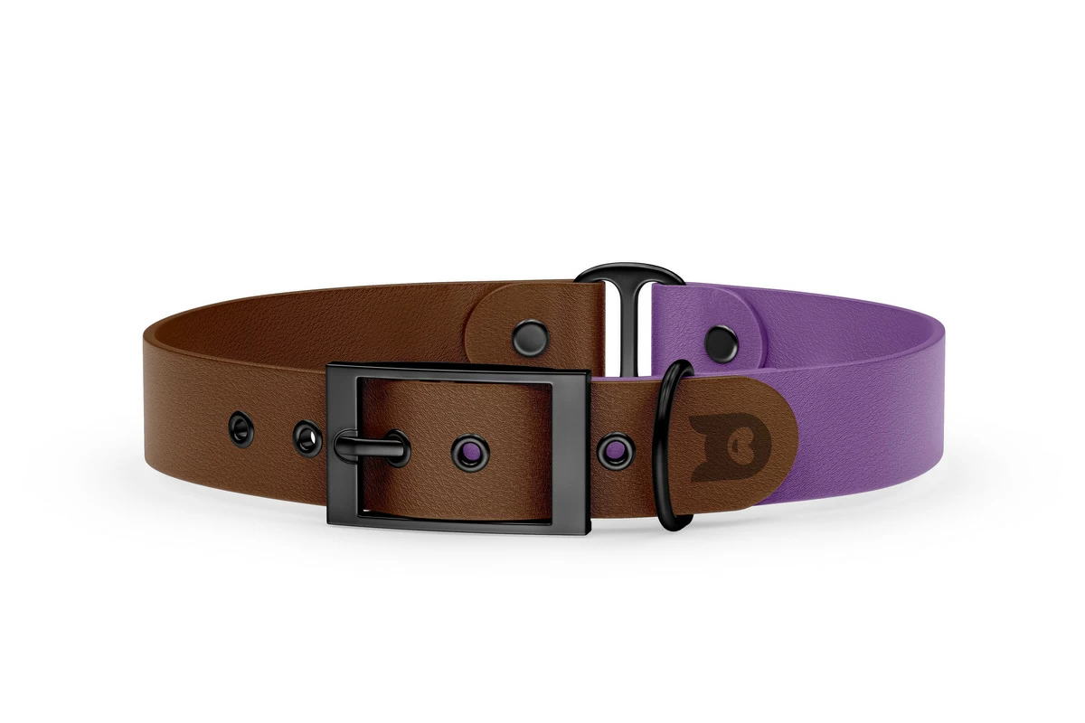 Duo-Halsband für Hunde: Dunkelbraun & Purpur mit Schwarz-Komponenten