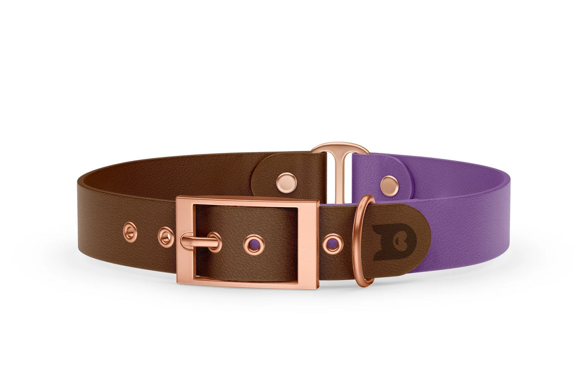 Duo-Halsband für Hunde: Dunkelbraun & Purpur mit Rosegold-Komponenten