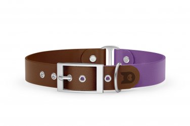 Duo-Halsband für Hunde: Dunkelbraun & Purpur mit Silber-Komponenten