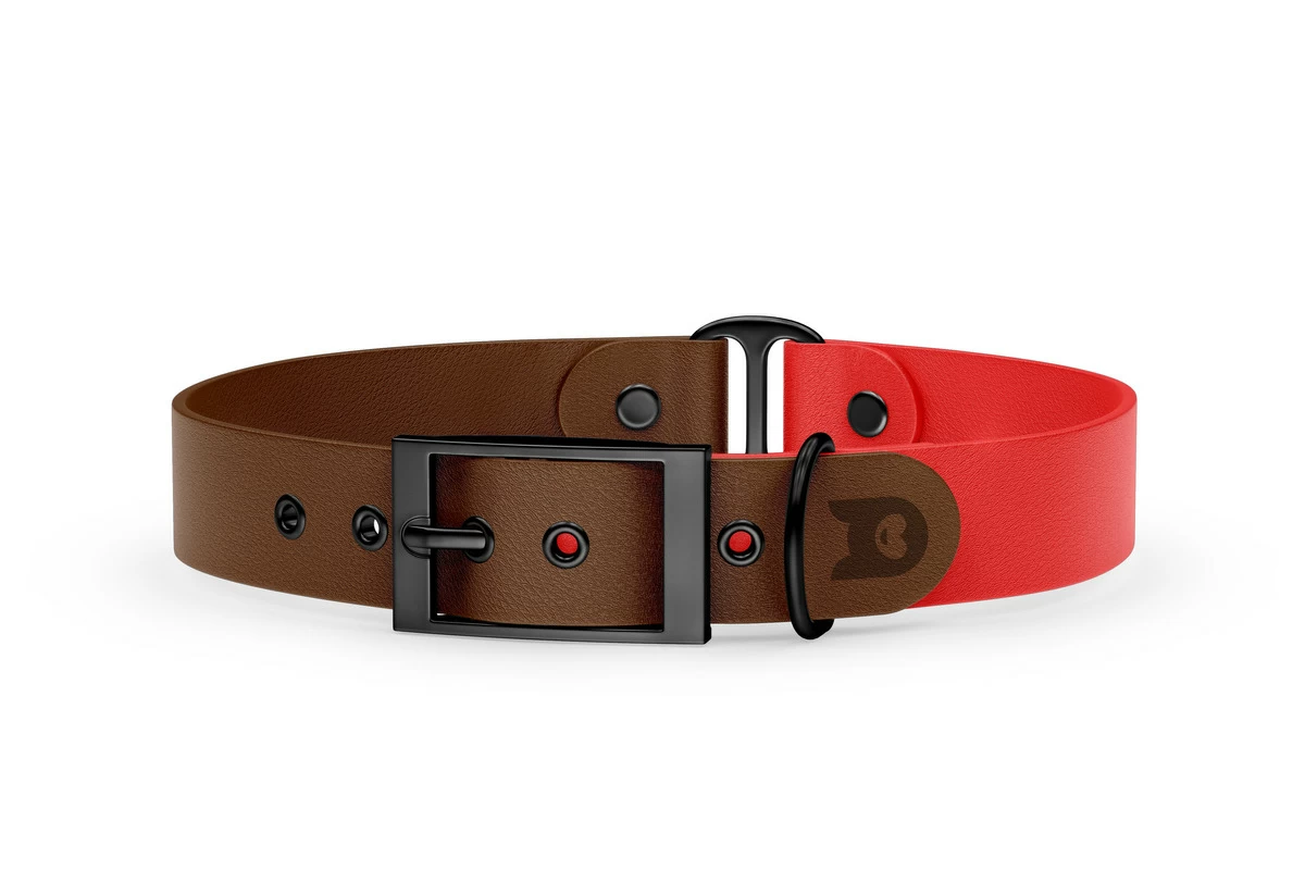 Duo-Halsband für Hunde: Dunkelbraun & Rot mit Schwarz-Komponenten
