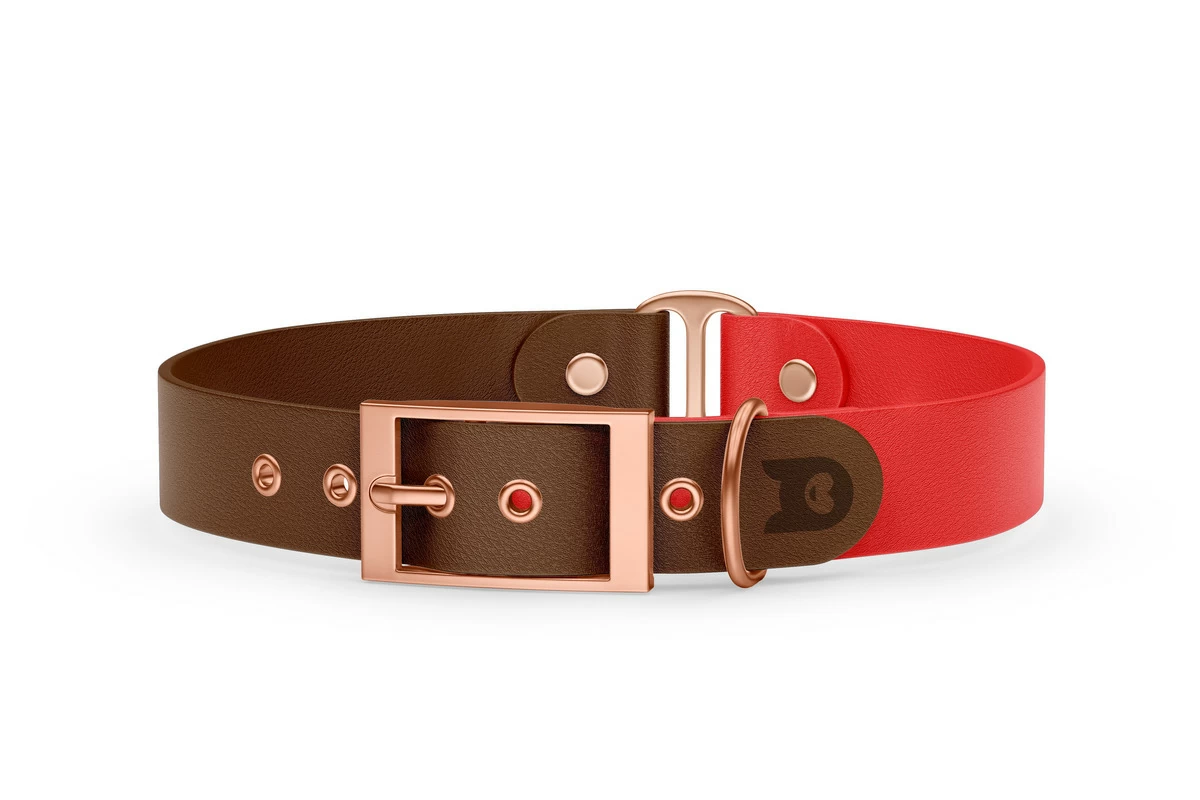 Duo-Halsband für Hunde: Dunkelbraun & Rot mit Rosegold-Komponenten