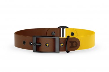 Duo-Halsband für Hunde: Dunkelbraun & Gelb mit Schwarz-Komponenten