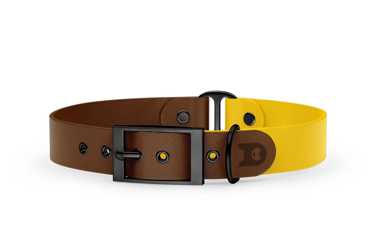Duo-Halsband für Hunde: Dunkelbraun & Gelb mit Schwarz-Komponenten