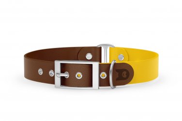 Duo-Halsband für Hunde: Dunkelbraun & Gelb mit Silber-Komponenten