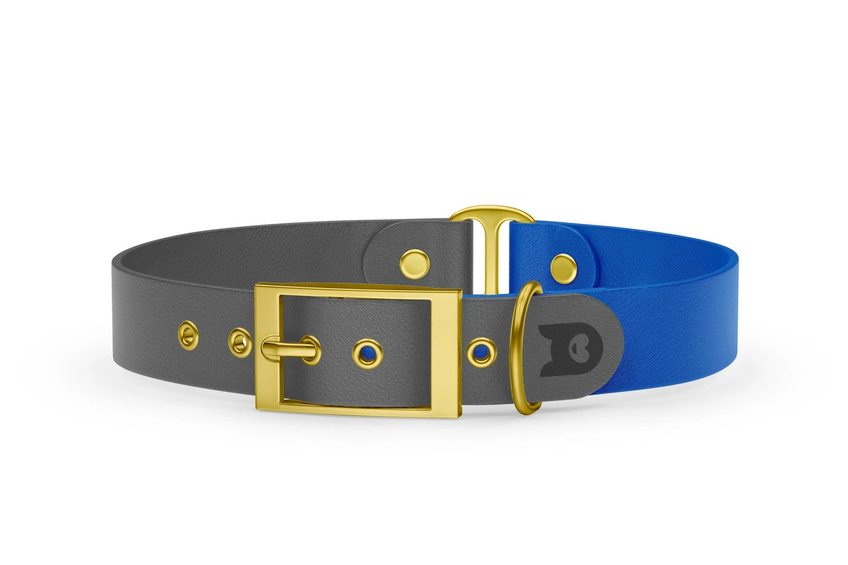 Duo-Halsband für Hunde: Grau & Blau mit Gold-Komponenten