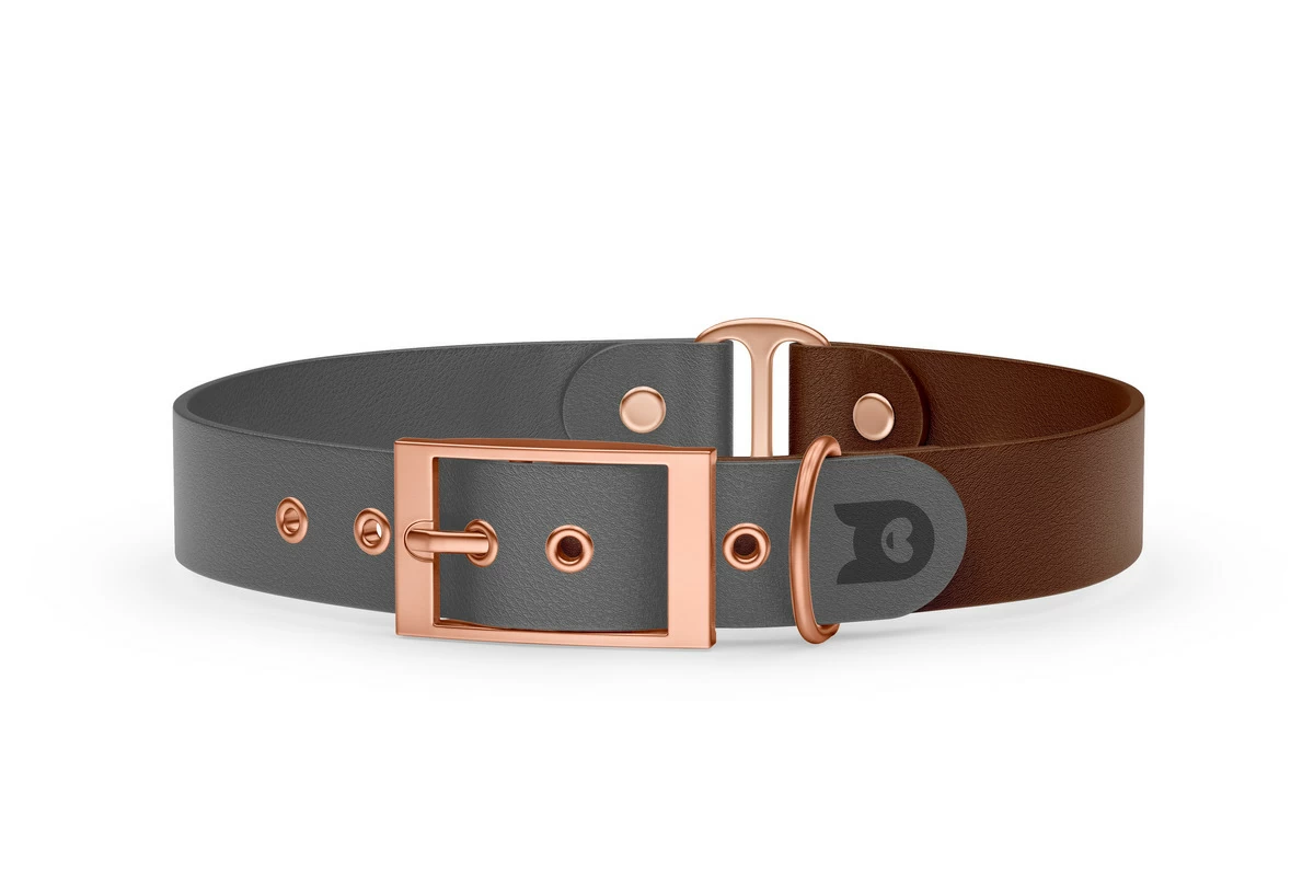 Duo-Halsband für Hunde: Grau & Dunkelbraun mit Rosegold-Komponenten