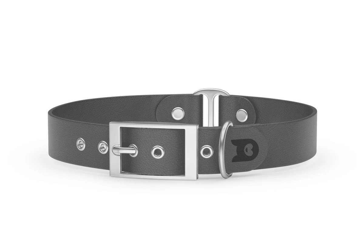 Duo-Halsband für Hunde: Grau & Grau mit Silber-Komponenten