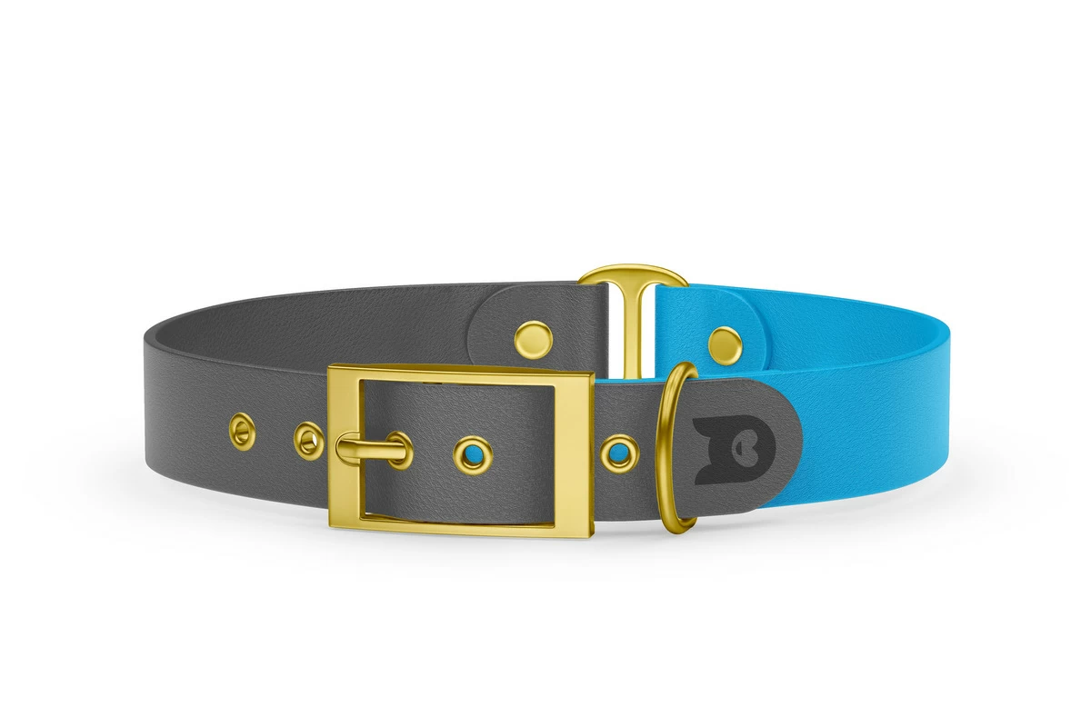 Duo-Halsband für Hunde: Grau & Hellblau mit Gold-Komponenten