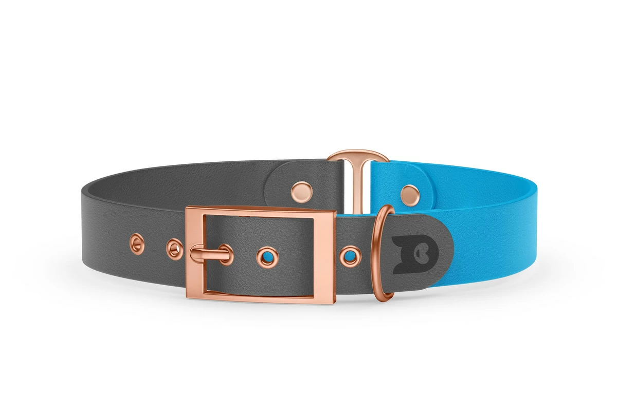 Duo-Halsband für Hunde: Grau & Hellblau mit Rosegold-Komponenten