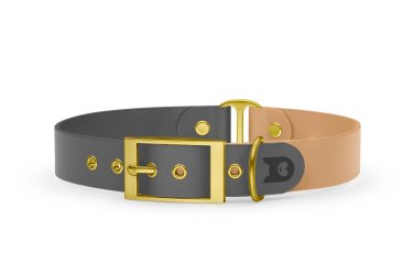 Duo-Halsband für Hunde: Grau & Hellbraun mit Gold-Komponenten