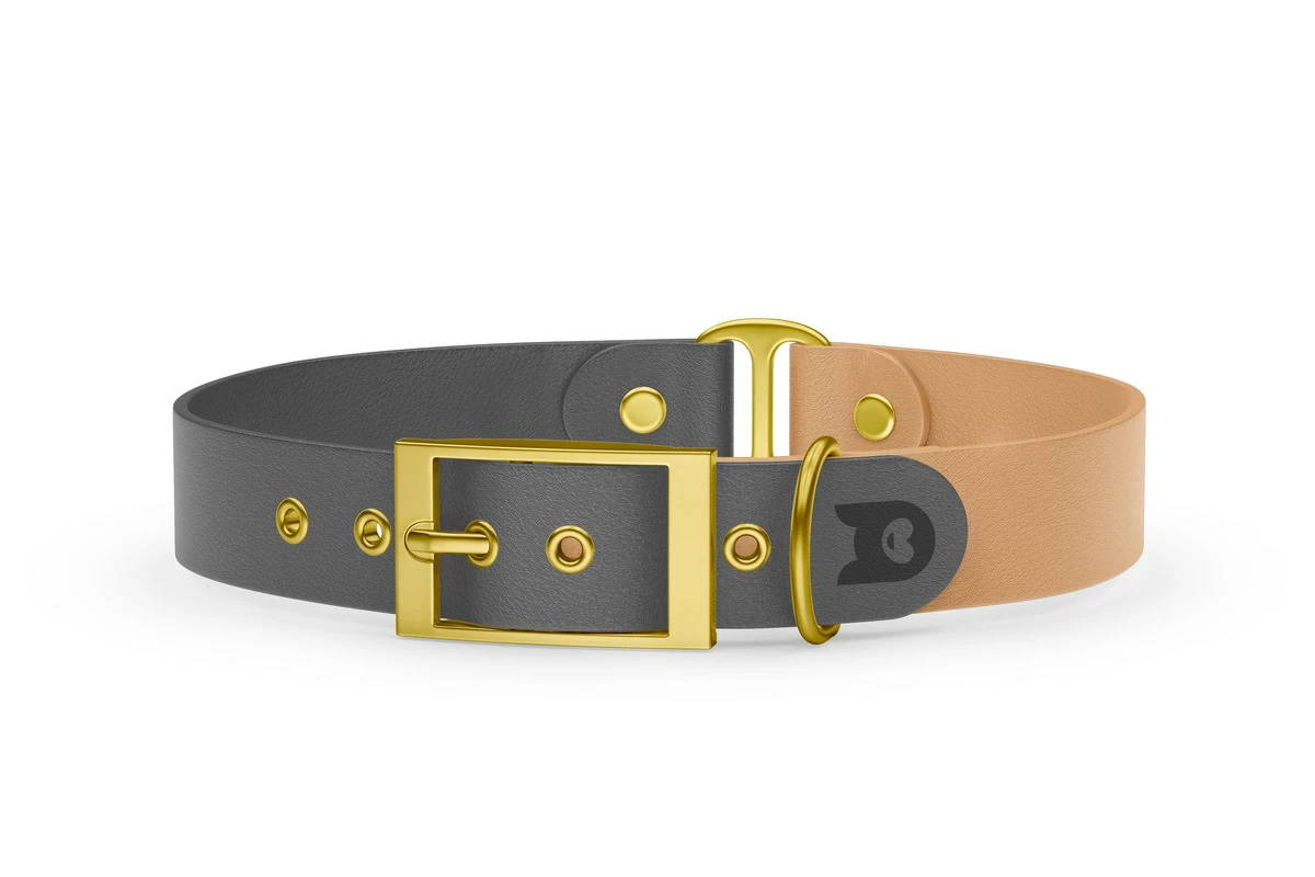 Duo-Halsband für Hunde: Grau & Hellbraun mit Gold-Komponenten