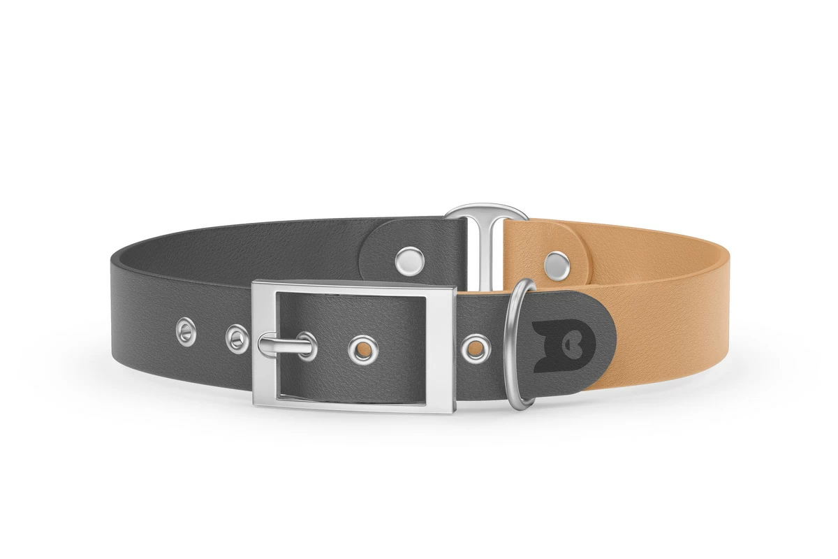 Duo-Halsband für Hunde: Grau & Hellbraun mit Silber-Komponenten