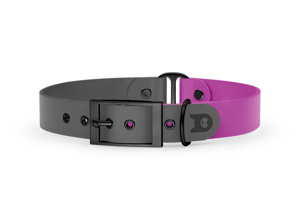 Duo-Halsband für Hunde: Grau & Hellviolett mit Schwarz-Komponenten