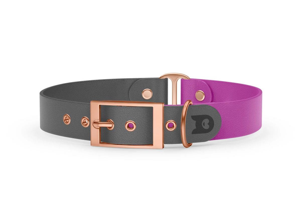 Duo-Halsband für Hunde: Grau & Hellviolett mit Rosegold-Komponenten