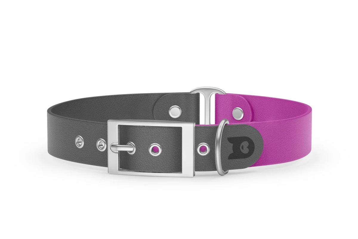 Duo-Halsband für Hunde: Grau & Hellviolett mit Silber-Komponenten