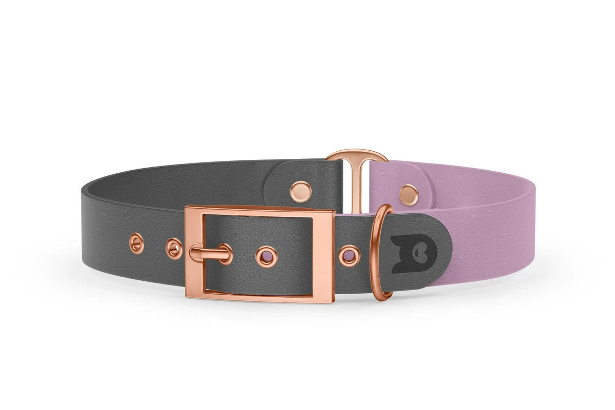 Duo-Halsband für Hunde: Grau & Flieder mit Rosegold-Komponenten