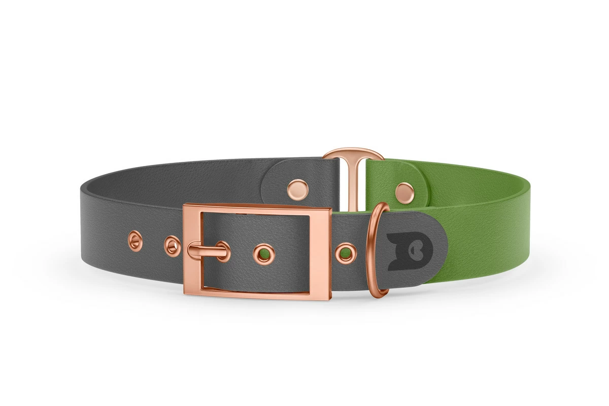 Duo-Halsband für Hunde: Grau & Oliv mit Rosegold-Komponenten