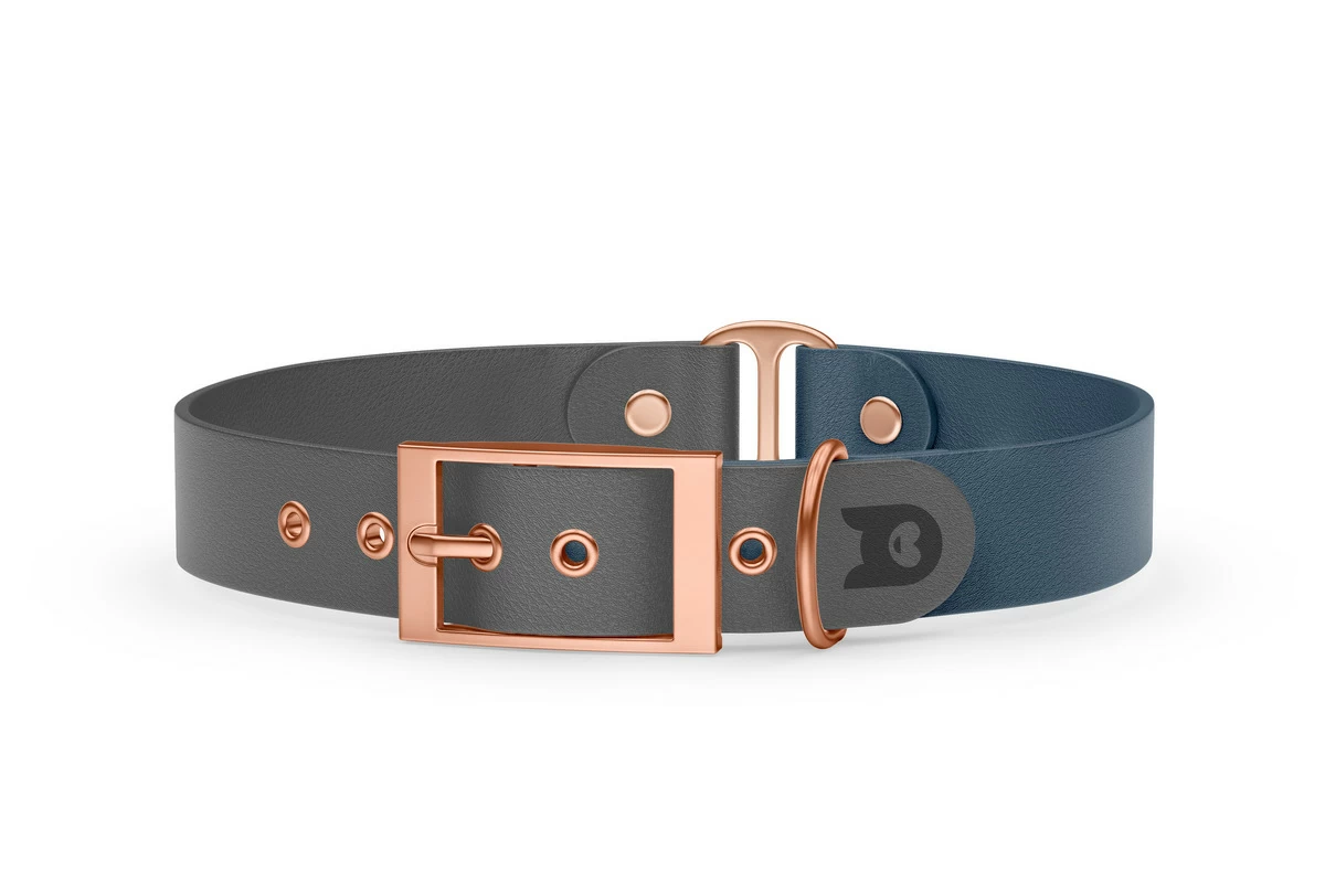 Duo-Halsband für Hunde: Grau & Petrol mit Rosegold-Komponenten