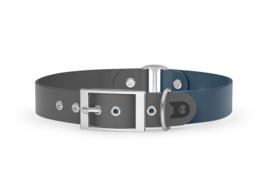 Duo-Halsband für Hunde: Grau & Petrol mit Silber-Komponenten