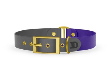 Duo-Halsband für Hunde: Grau & Violett mit Gold-Komponenten