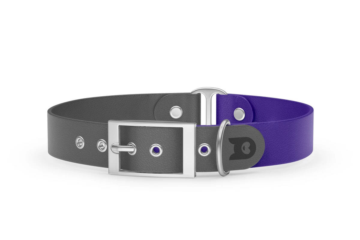 Duo-Halsband für Hunde: Grau & Violett mit Silber-Komponenten