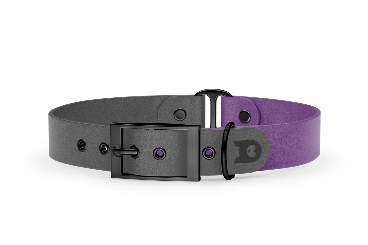 Duo-Halsband für Hunde: Grau & Purpur mit Schwarz-Komponenten