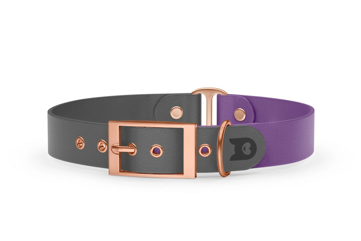 Duo-Halsband für Hunde: Grau & Purpur mit Rosegold-Komponenten