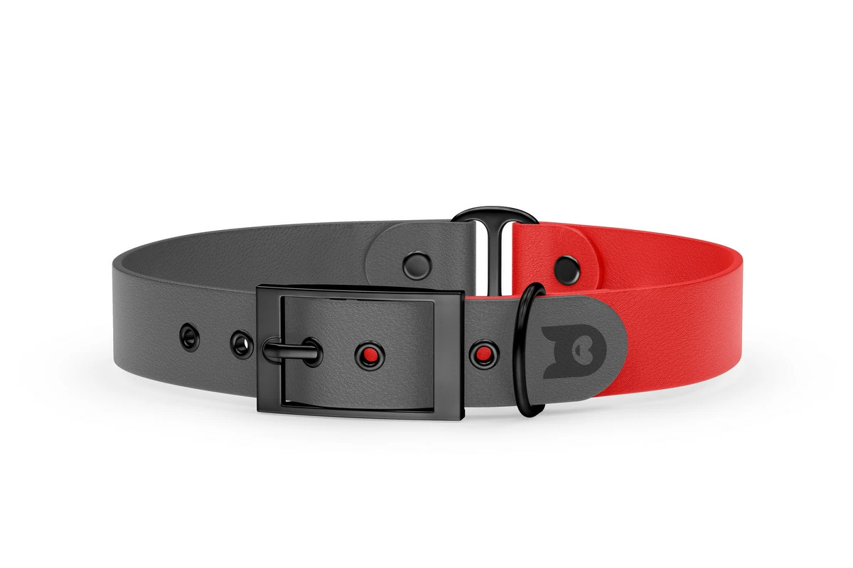 Duo-Halsband für Hunde: Grau & Rot mit Schwarz-Komponenten