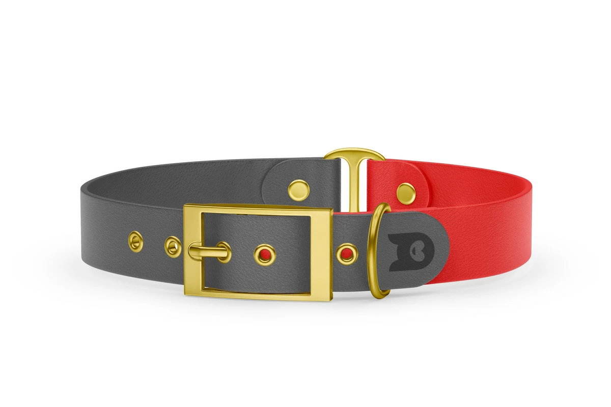Duo-Halsband für Hunde: Grau & Rot mit Gold-Komponenten