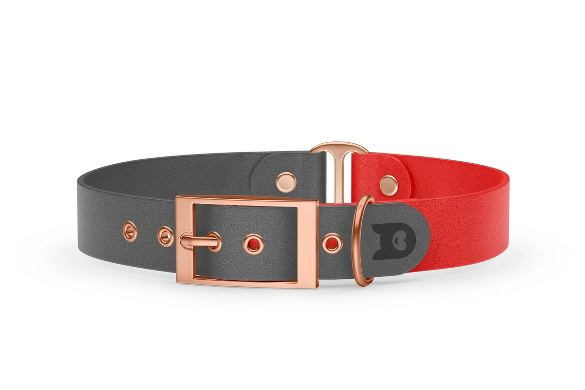 Duo-Halsband für Hunde: Grau & Rot mit Rosegold-Komponenten