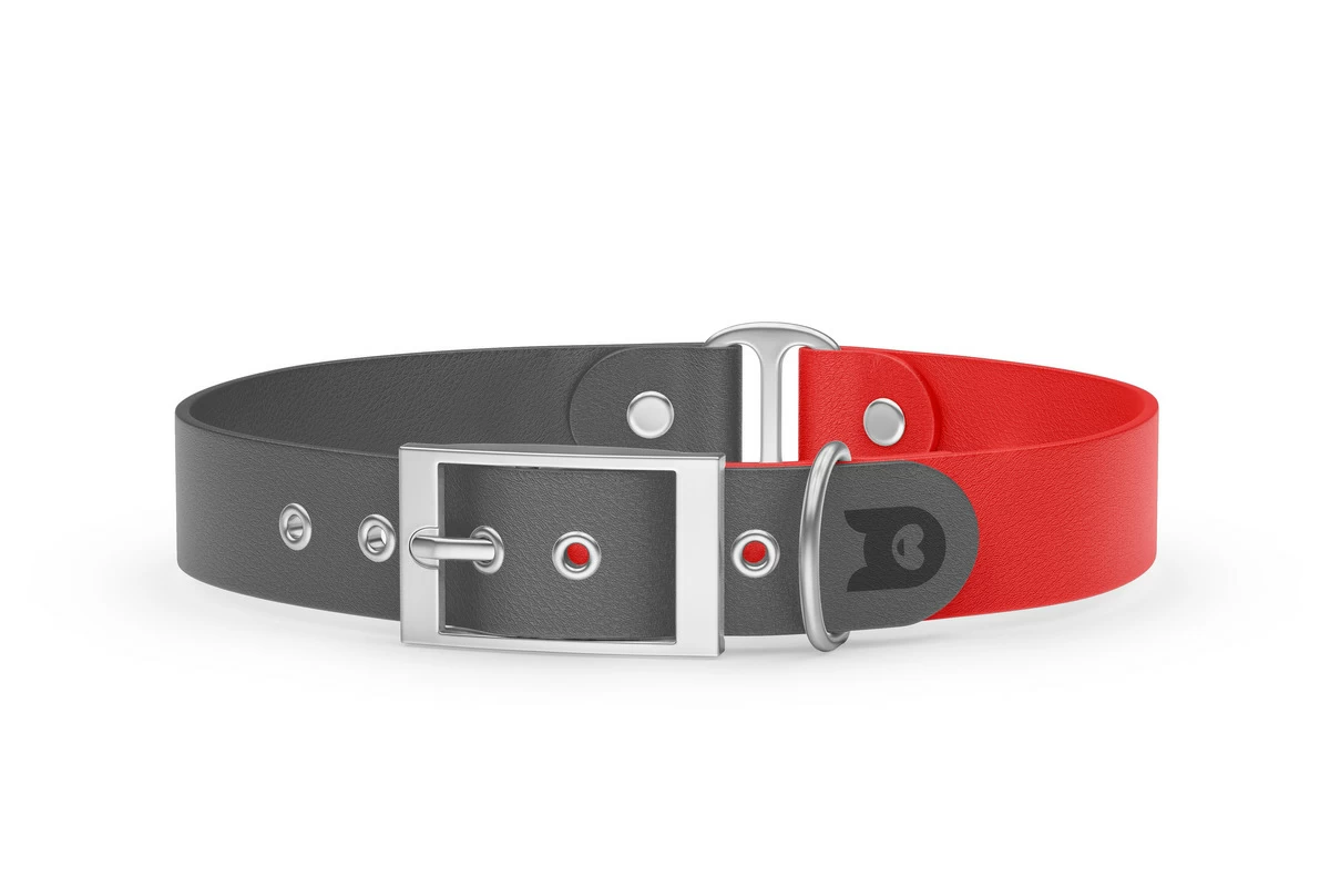 Duo-Halsband für Hunde: Grau & Rot mit Silber-Komponenten