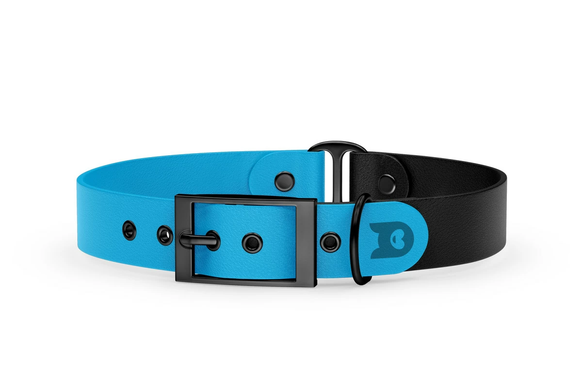 Duo-Halsband für Hunde: Hellblau & Schwarz mit Schwarz-Komponenten