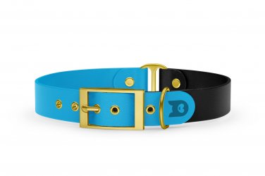 Duo-Halsband für Hunde: Hellblau & Schwarz mit Gold-Komponenten