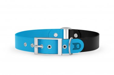 Duo-Halsband für Hunde: Hellblau & Schwarz mit Silber-Komponenten