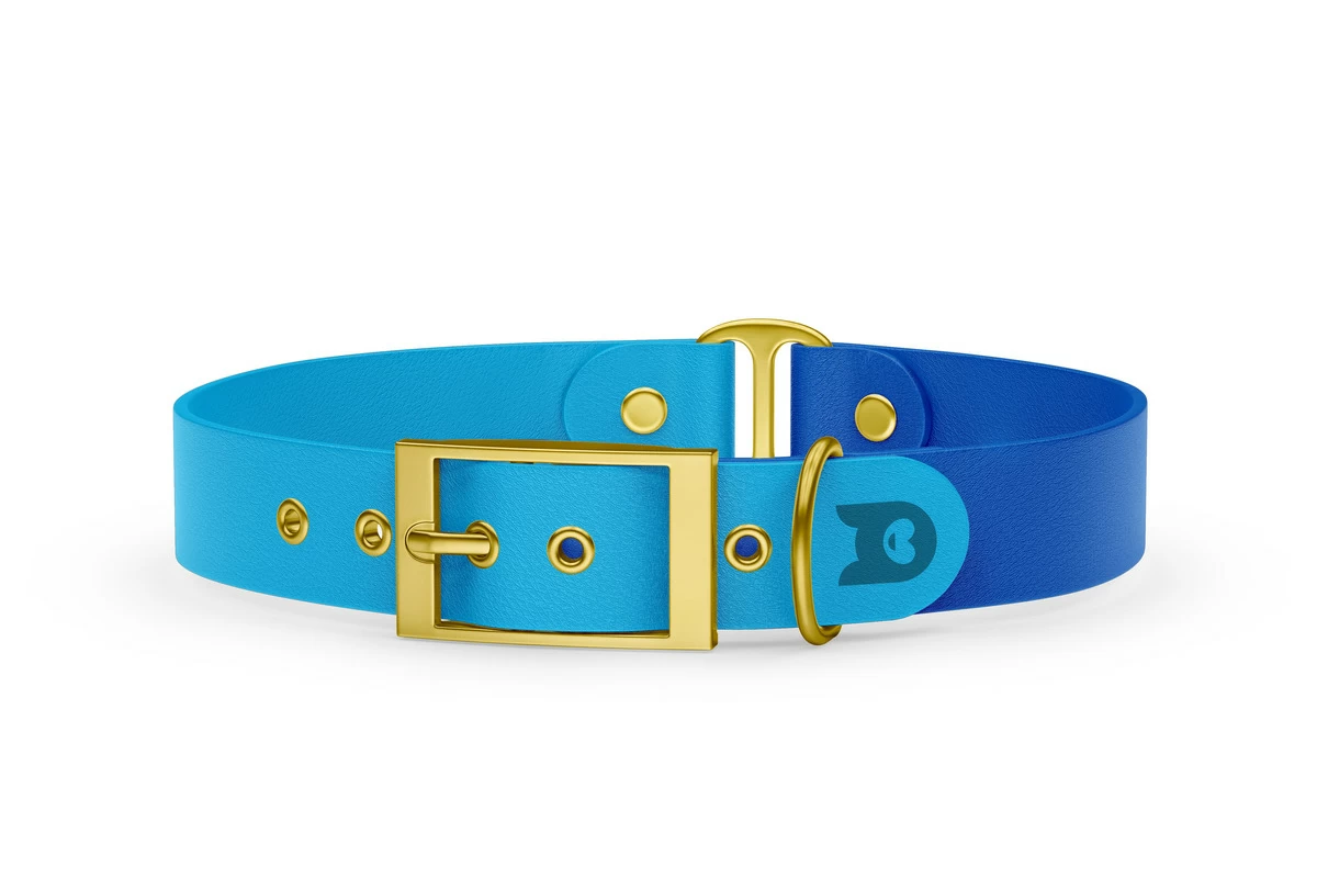 Duo-Halsband für Hunde: Hellblau & Blau mit Gold-Komponenten