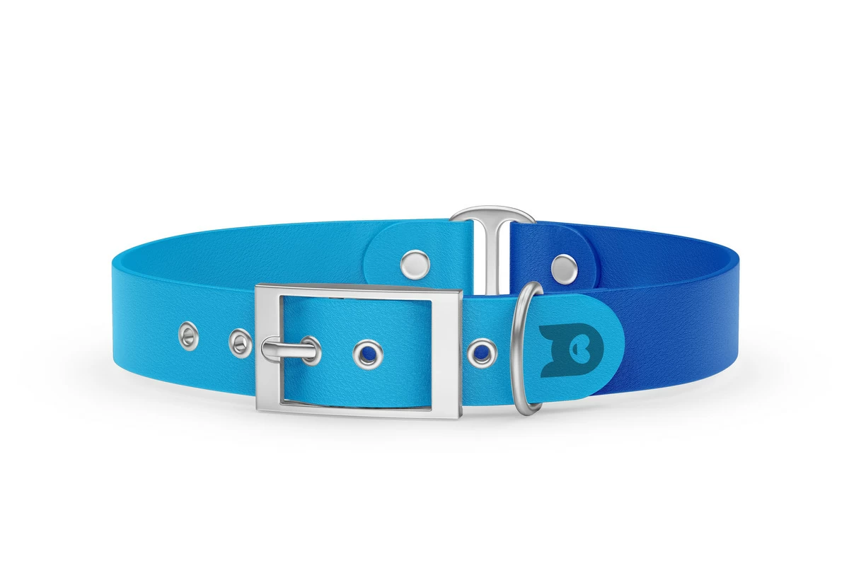 Duo-Halsband für Hunde: Hellblau & Blau mit Silber-Komponenten
