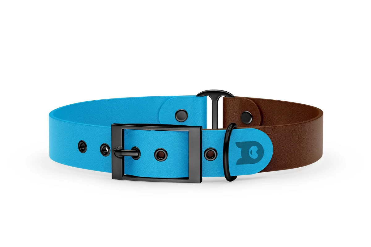 Duo-Halsband für Hunde: Hellblau & Dunkelbraun mit Schwarz-Komponenten