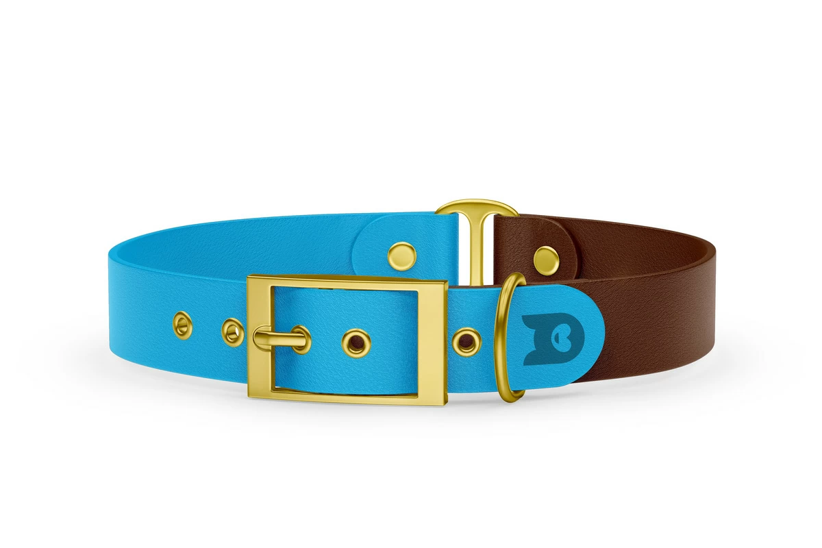 Duo-Halsband für Hunde: Hellblau & Dunkelbraun mit Gold-Komponenten