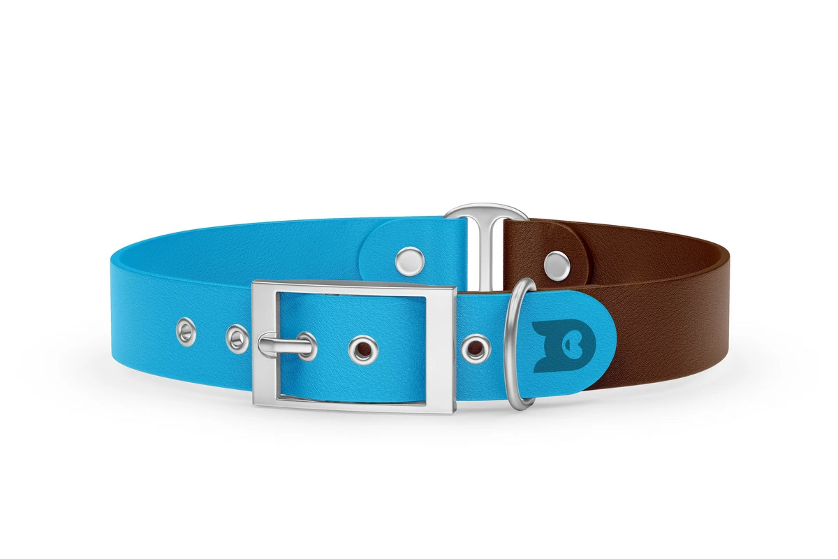 Duo-Halsband für Hunde: Hellblau & Dunkelbraun mit Silber-Komponenten